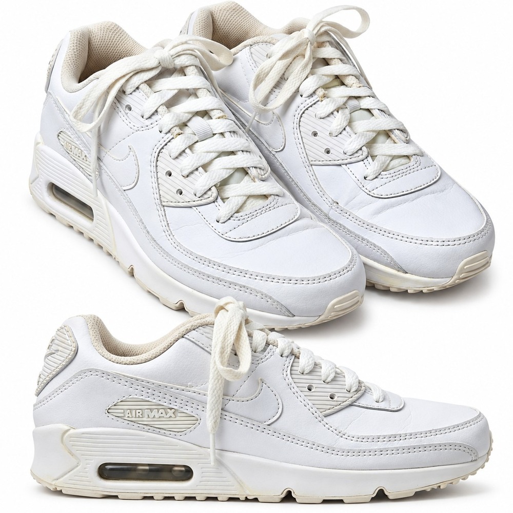 NIKE Air Max 90 LTR Recraft Sneaker Sz Youth/6 Women/7.5 Triple White CD6864-100